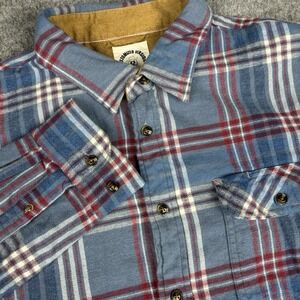 Dubinik Flannel Shirt Mens Xl Blue Red Customized Version Logo Button Down EUC
